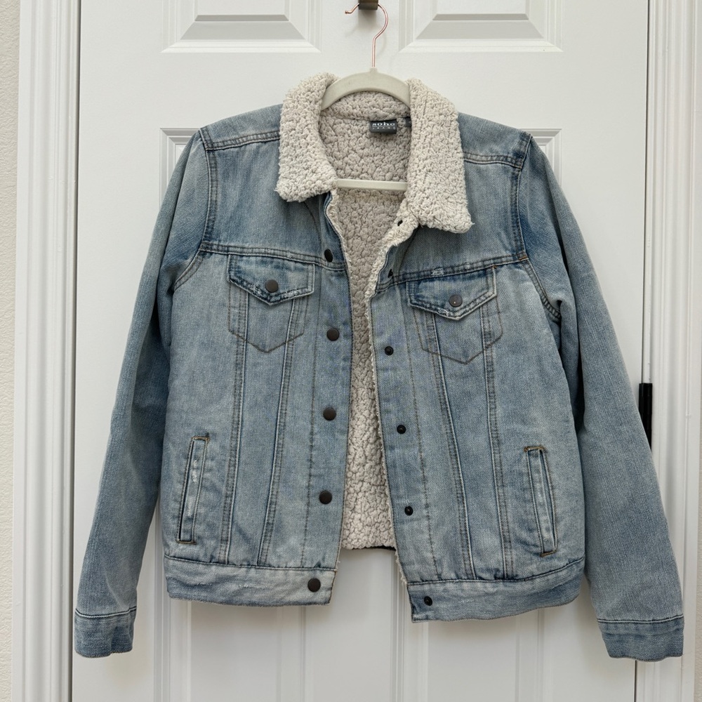 Soho New York & Company sherpa fleece lined denim jean jacket size Small
